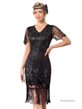 Flapper Dress 1920s Sequin Fringed Gatsby Roaring 20s Cocktail